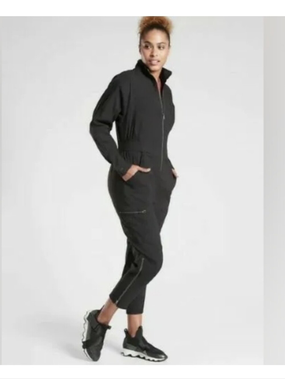 Athleta  Lenox Black Zip-Front Utility Jumpsuit Sz.12